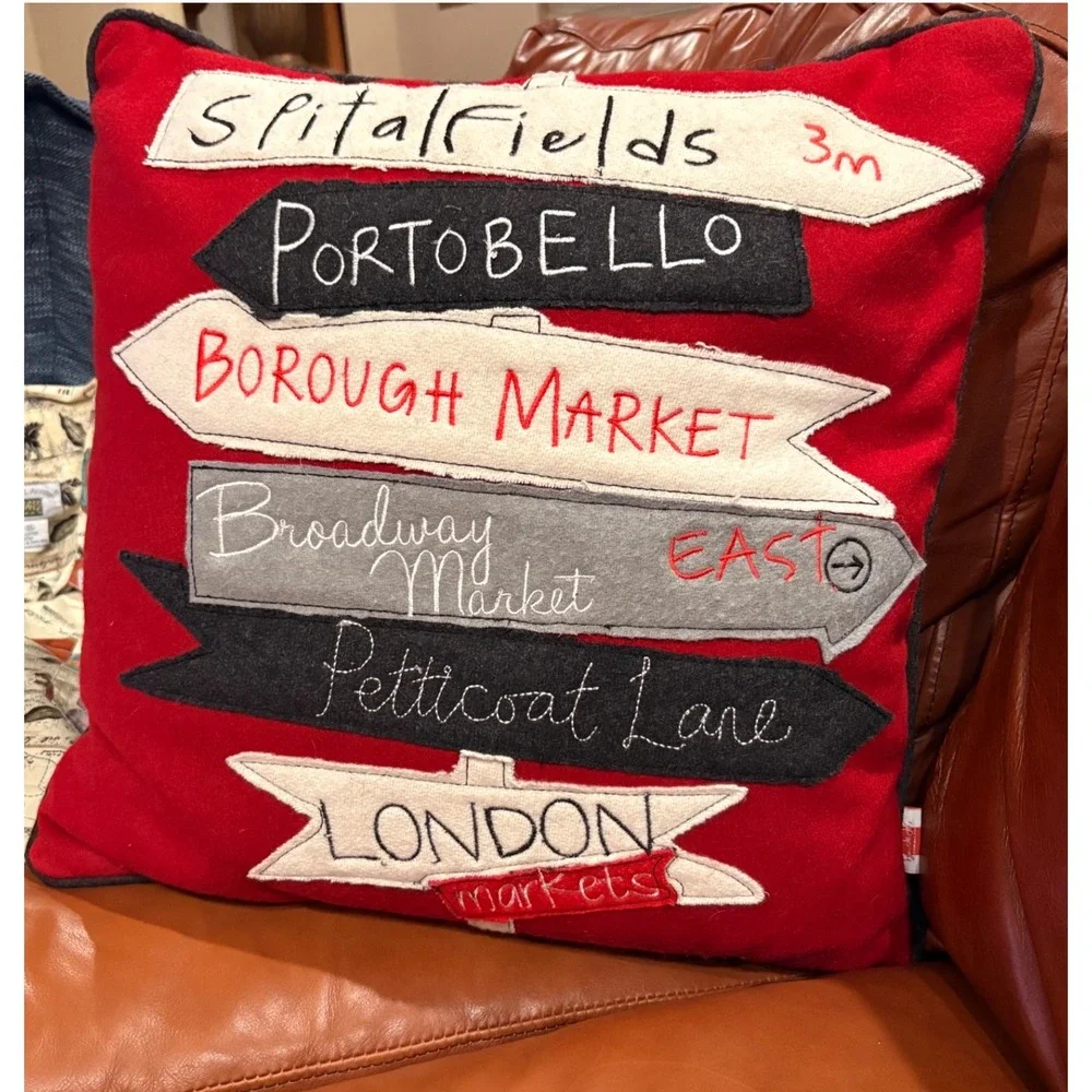 Red London‎ Markets Directional Sign Pillow 16 X 16